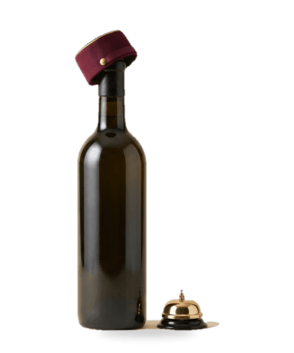 A wine bottle dressed like a concierge
